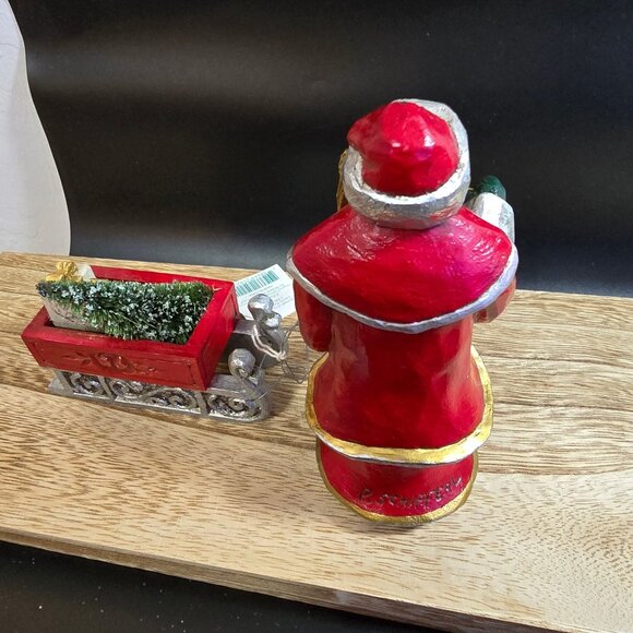 NWT Pam Schifferl Handcrafted Santa Figurine With Lantern & Sleigh Red/Gold - Picture 10 of 14